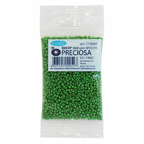 (53250) 311-19001-10/0 Бисер непрозрачный 10/0, круг.отв., 20гр Preciosa,упак