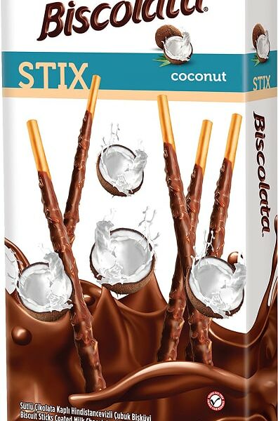 Палочки бисквитные Biscolata в молочном шоколаде с кокосом 32г