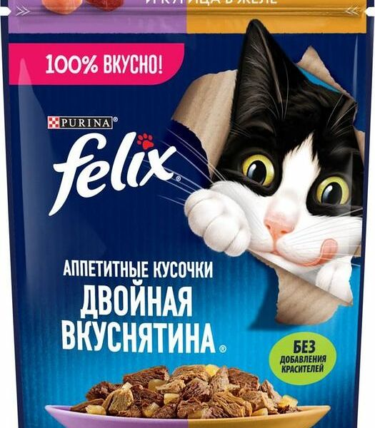 Корм влажный Felix Ягненок и курица в желе для взрослых кошек 75г
