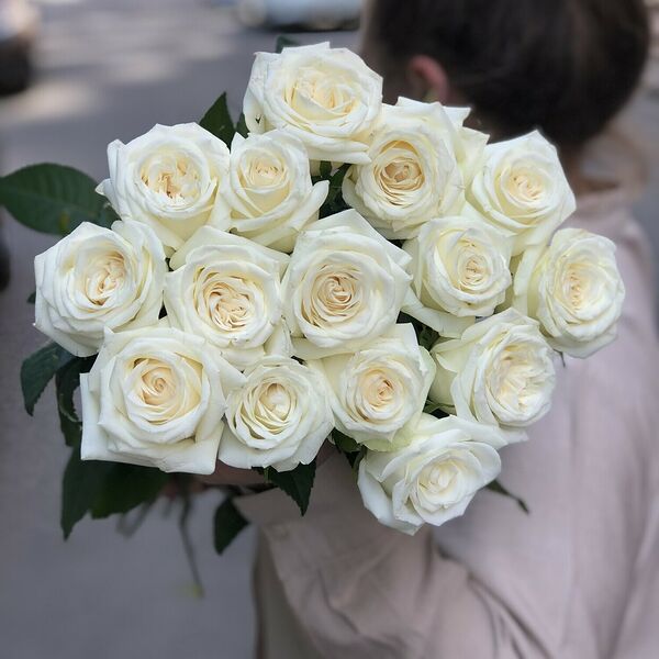 15 белых высоких роз