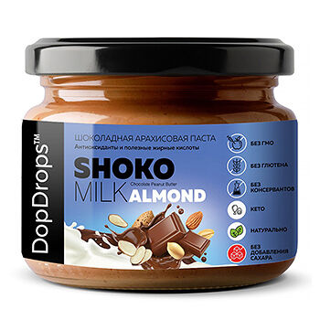 Паста арахисовая шоколадная DopDrops (без сахара) 250г стекло Россия