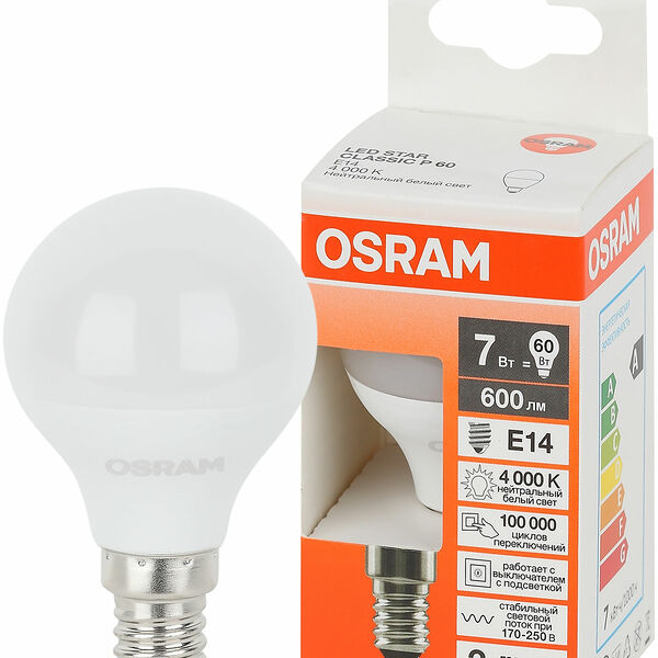 Лампа светодиодная Osram LED Шар 7Вт Е14 нейтральный свет