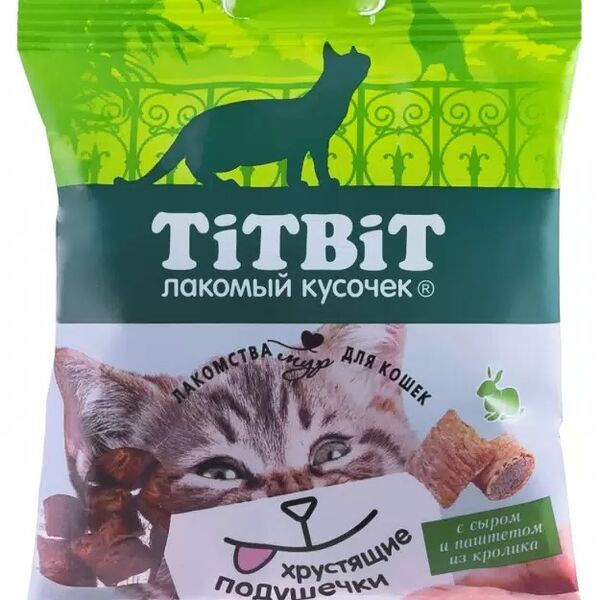Хрустящие подушечки TitBit для кошек с сыром и паштетом из кролика 30 г