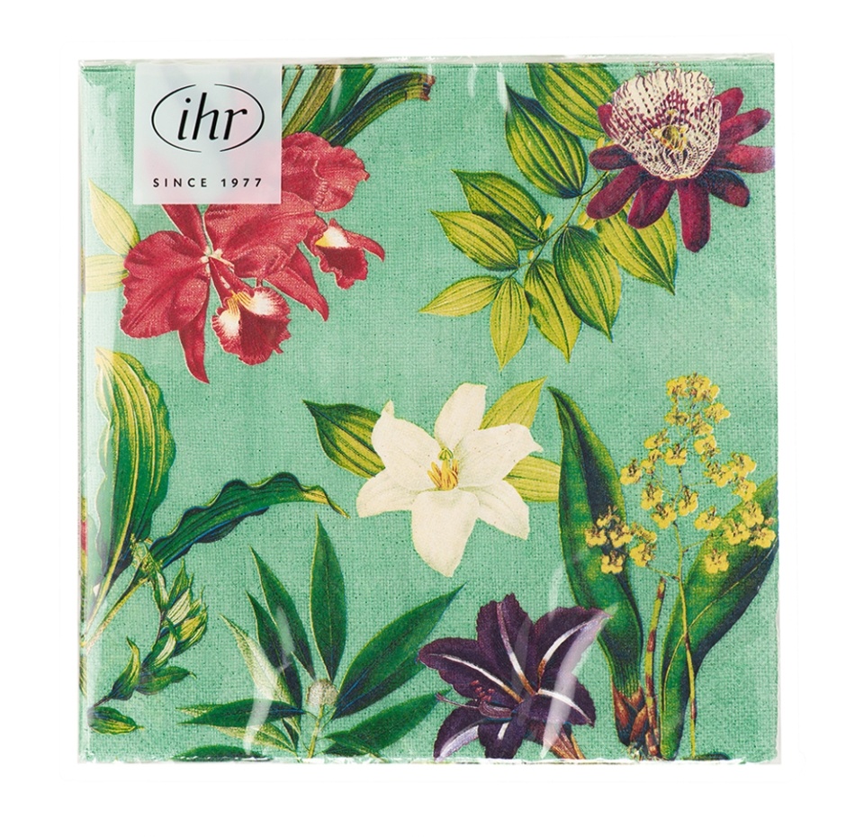 

Салфетки бумажные Ihr Flowers of Paradise 33х33см, 3-слойные, зеленые упк 20шт Германия
