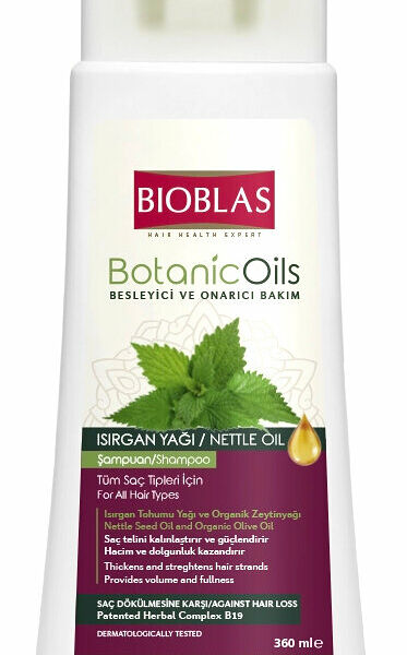 BIOBLAS Шампунь для придания объема тонким слабым волосам против выпадения с маслом крапивы, 360 мл