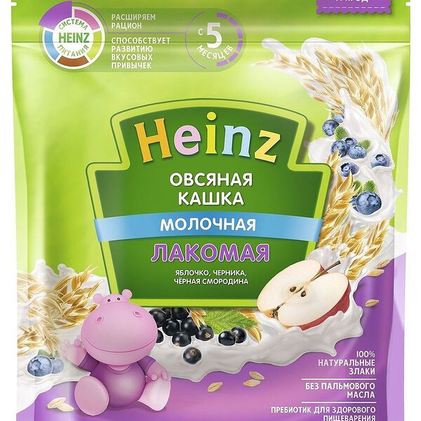 Каша овсяная молочная Heinz Лакомая Яблоко, черника, черная смородина, с 5 месяцев