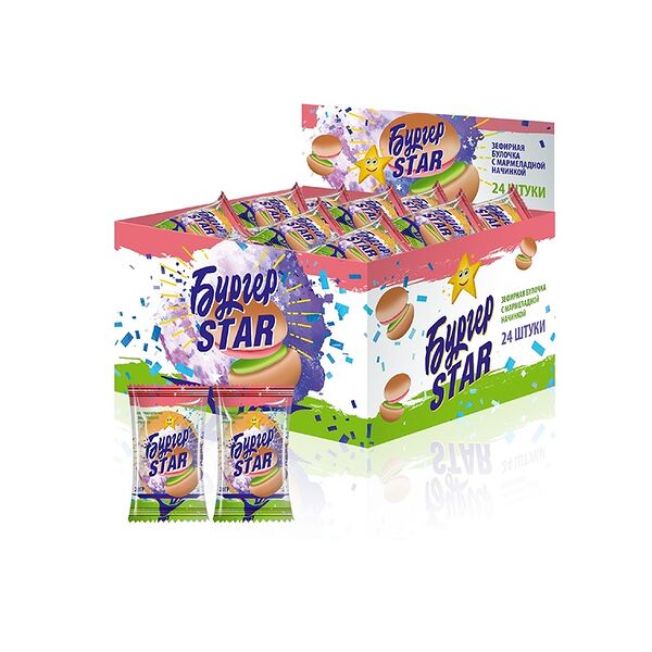 Зефирная булочка Бургер Star с мармеладной начинкой, 1 шт