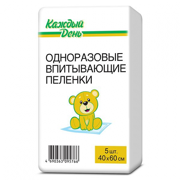 Пеленки детские Каждый день впитывающие 60x40 см с рождения, 5 шт