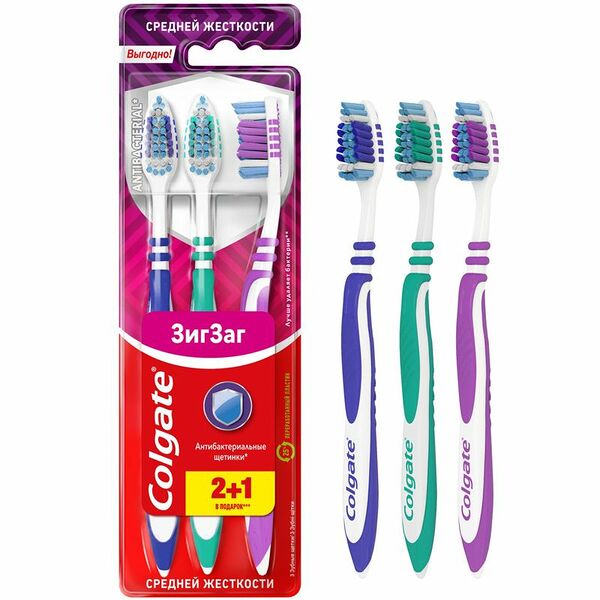 Зубная щетка Colgate Зиг Заг многофункциональная средней жесткости промоупаковка 2+1