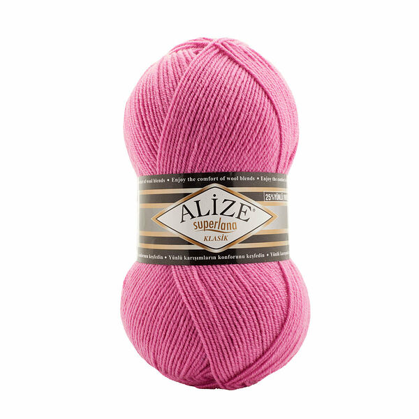 Пряжа ALIZE 'Superlana klasik' (однотонная) 100гр. 280м. (75% акрил, 25%шерсть) ТУ(178 темно-розовый)