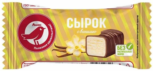 Сырок творожный АШАН Красная птица глазированный с ванилью БЗМЖ, 40 г