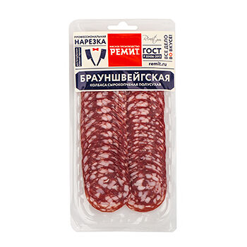 Колбаса сырокопчёная Ремит Брауншвейгская в нарезке, 100г