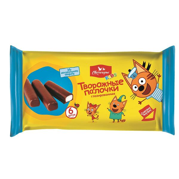 Творожные палочки Свитлогорье Kids Три кота глазированные 16%, 180г