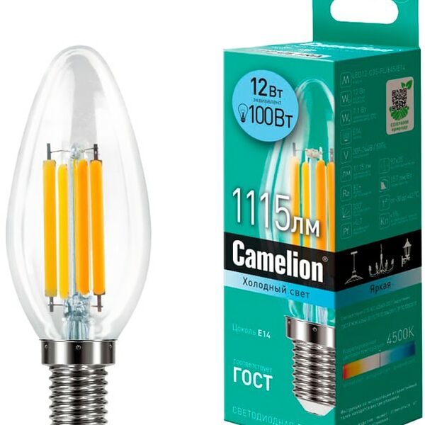 Лампа Camelion светодиодная LED12-C35-FL 845 E14 12Вт