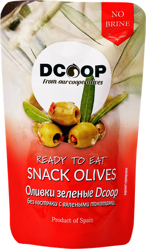 

Оливки без косточки DCOOP зеленые с вялеными томатами, 189мл