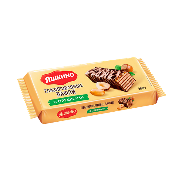 Вафли Яшкино хрустящие, глазированные с орешками 200 г