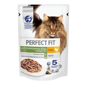 Корм консервированный для кошек Perfect Fit с курицей в соусе, старше 7 лет, для стерилизованных, 75г