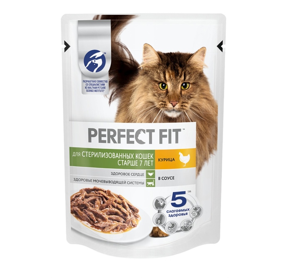 

Корм консервированный для кошек Perfect Fit с курицей в соусе, старше 7 лет, для стерилизованных, 75 г