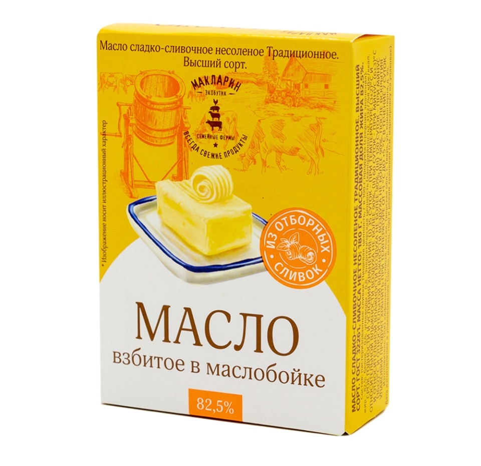 

Масло сладко-сливочное Макларин Деревенское традиционное 82.5%, 180 г