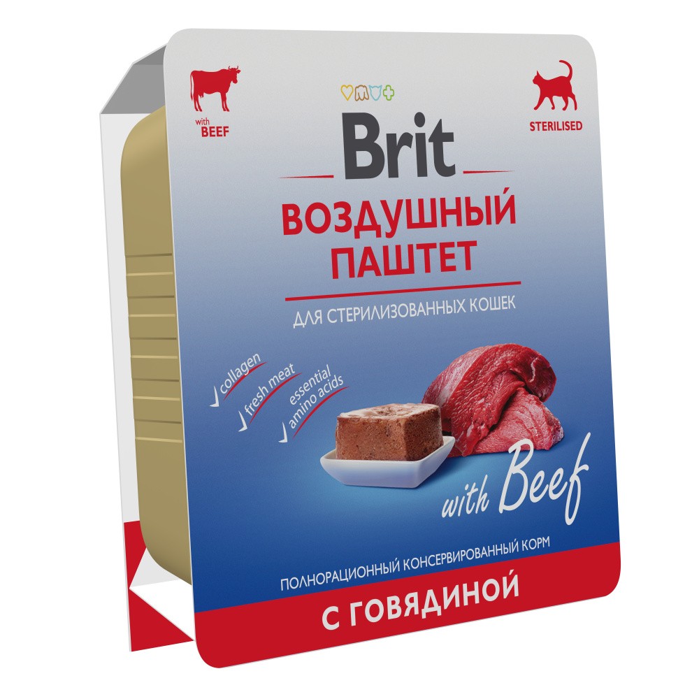 

Влажный корм Brit для стерилизованных кошек воздушный паштет с говядиной 100 г