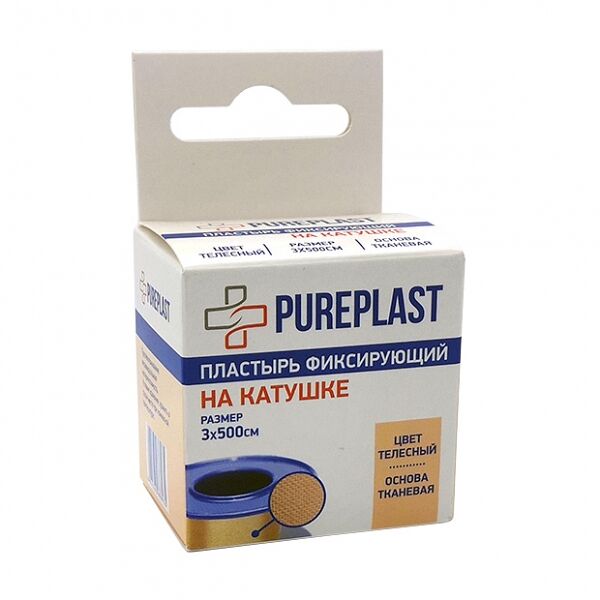 Пластырь Pureplast фиксирующий на тканевой основе телесный 3 x 500 см