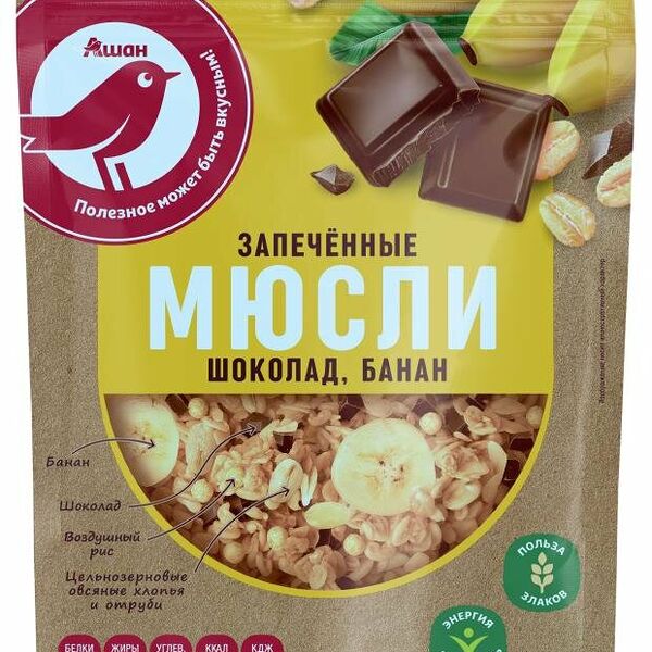 Мюсли Ашан Красная птица запеченные с шоколадом и бананом