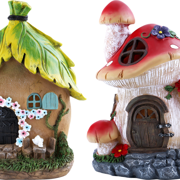 Фигура садовая Домик с солнечными фонарями 30см, в ассортименте, искусственный камень, Арт. KY2008014