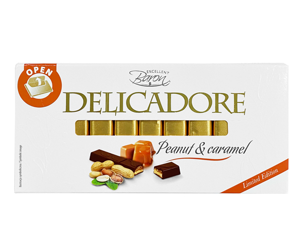 

Шоколад темный DELICADORE с карамельной начинкой и кусочками арахиса 200 г