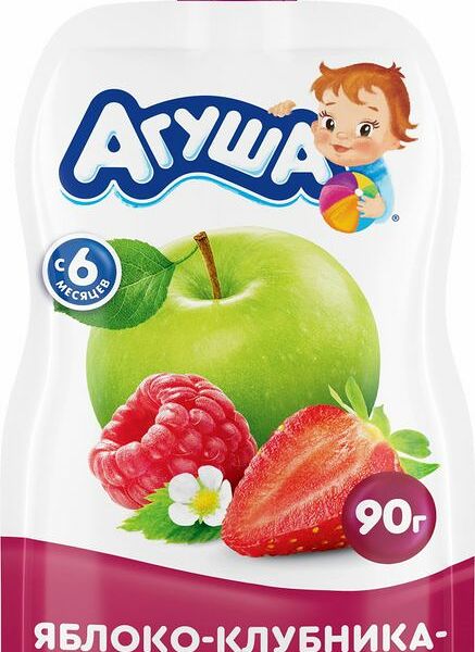 Пюре Агуша яблоко-клубника-малина с 6 месяцев 90г