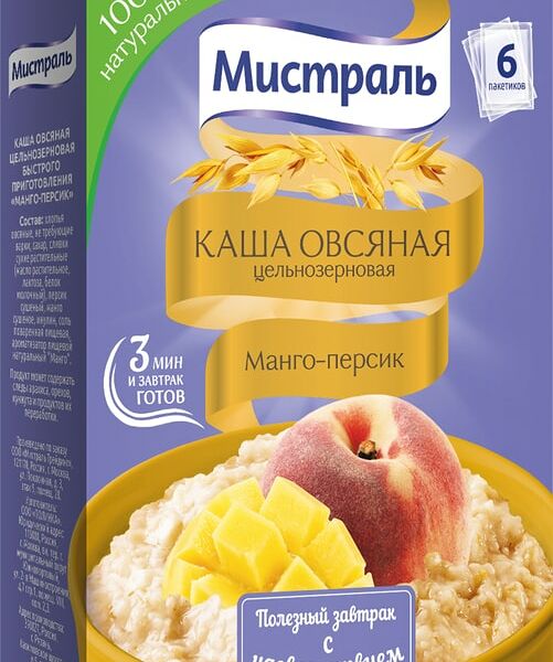 Каша Мистраль Овсяная Манго-персик 6шт*40г