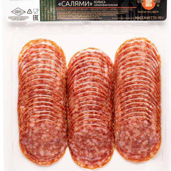 Колбаса Велес Салями сырокопченая полусухая нарезка 90г