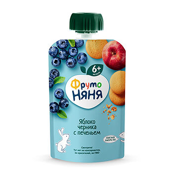 Пюре ФрутоНяня из Яблок и черники с печеньем