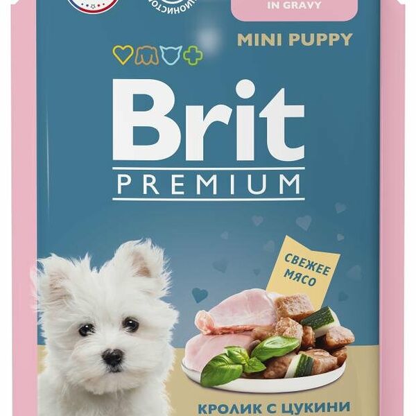 Влажный корм Brit Premium для щенков миниатюрных пород (кусочки в соусе) Кролик с цукини