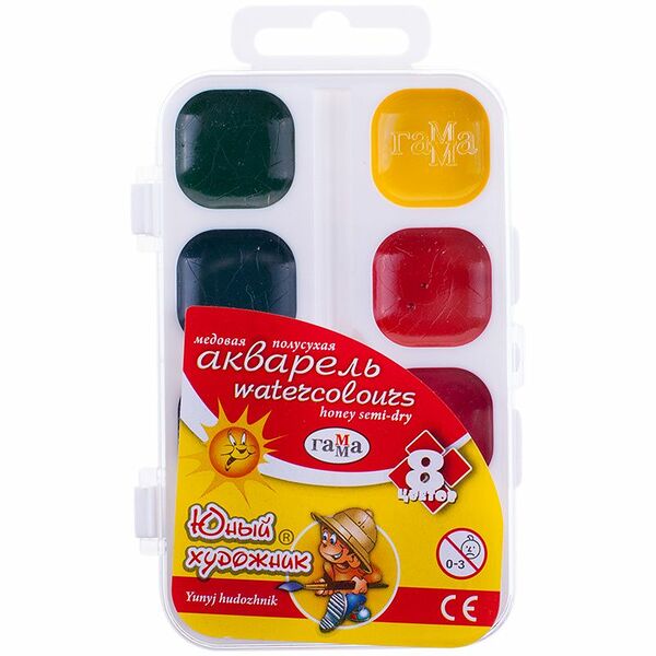 Краски акварельные Гамма Юный художник медовые 8 цветов