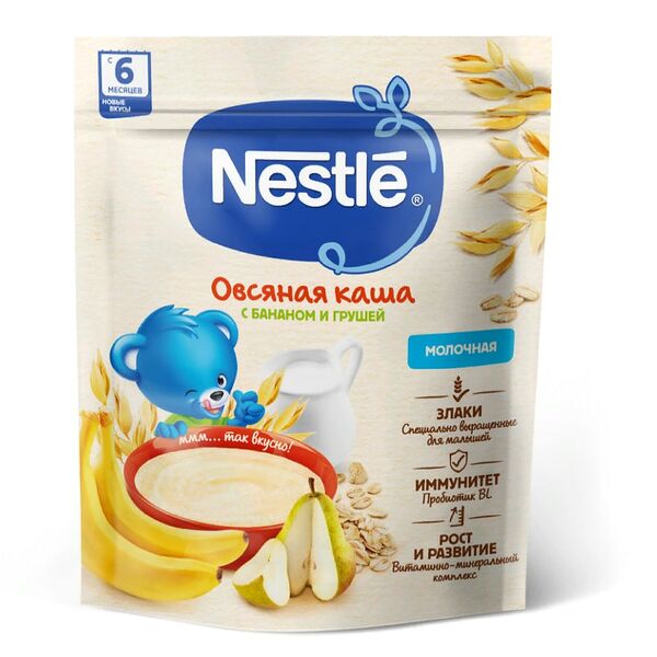 Каша детская Nestle молочная овсяная с грушей и бананом, с 6 месяцев