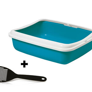 Туалет для кошек с бортиком/совком 50х40х14,5см синий