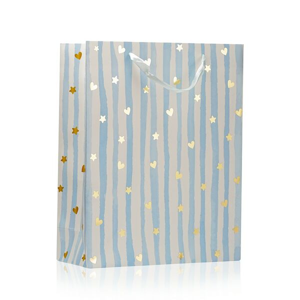 Пакет подарочный Уppa голубой с золотыми сердечками, 26x32x10 см