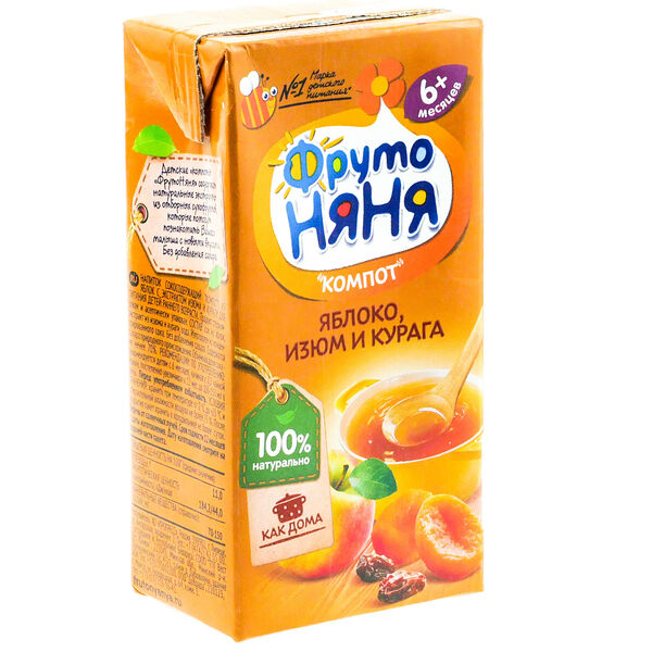 Компот ФрутоНяня с яблоком изюмом и курагой без сахара с 6 месяцев