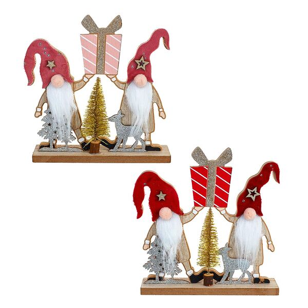 Сноу бум сувенир в виде гномов, 18x18x4 см, дерево, 2 цвета, арт к15 в ассортименте