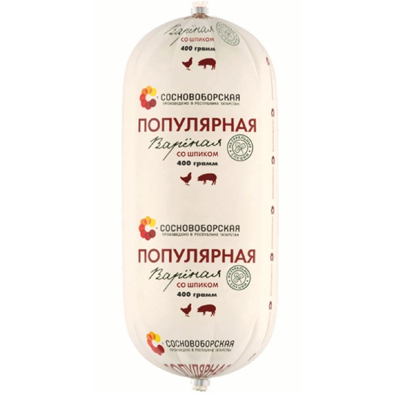 

Колбаса Сосновоборская Популярная со шпиком куриная третий сорт 400 г