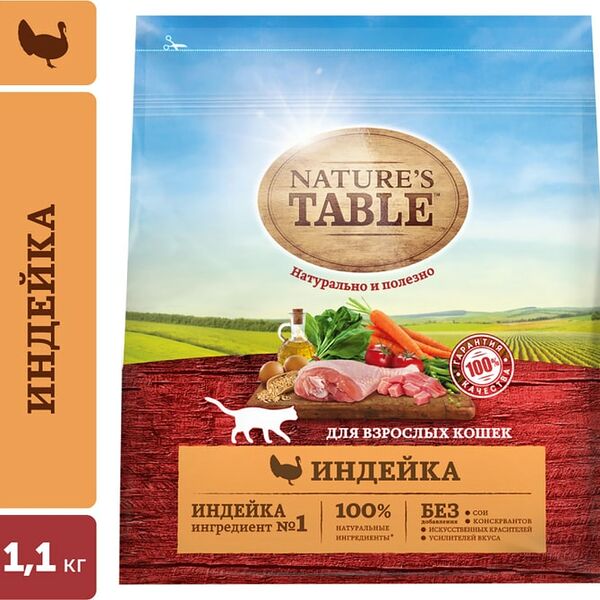 Сухой корм для кошек Natures Table Индейка 1.1кг