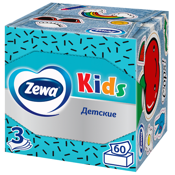 Салфетки бумажные Zewa Kids, 3 слоя, 60 шт. в ассортименте