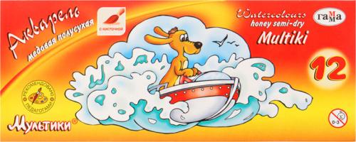 

Акварель Гамма Рельеф-центр Мультики медовая с кистью 12 цветов