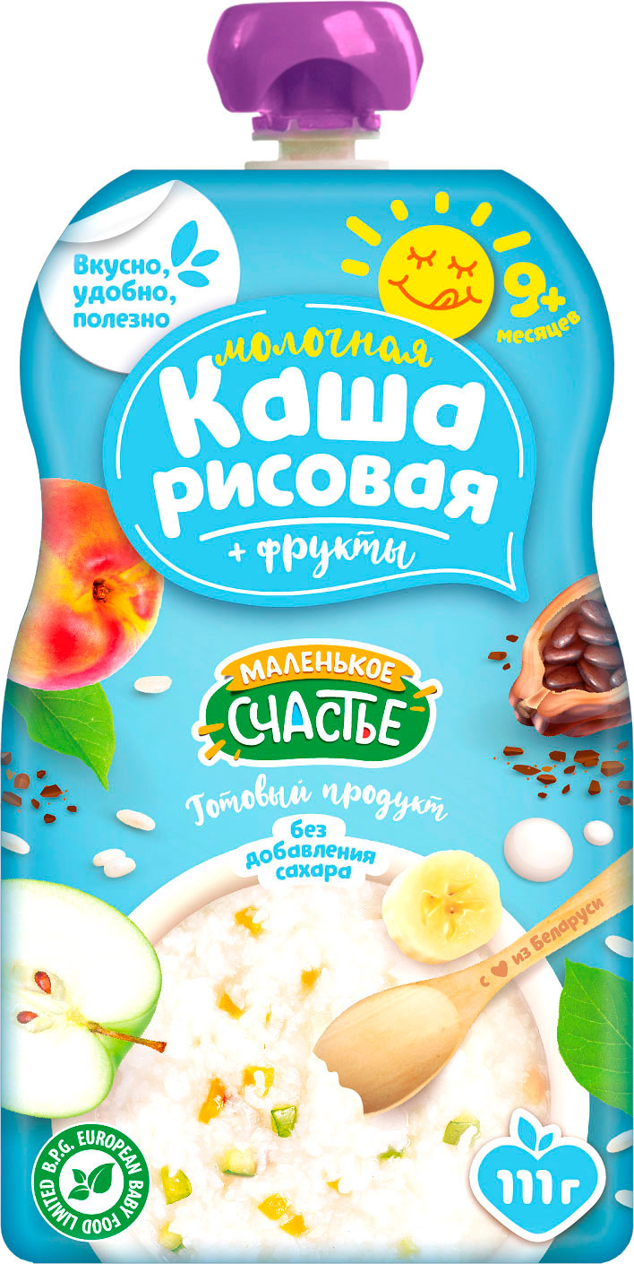 

Каша молочная Маленькое счастье рис с фруктами с 9 месяцев