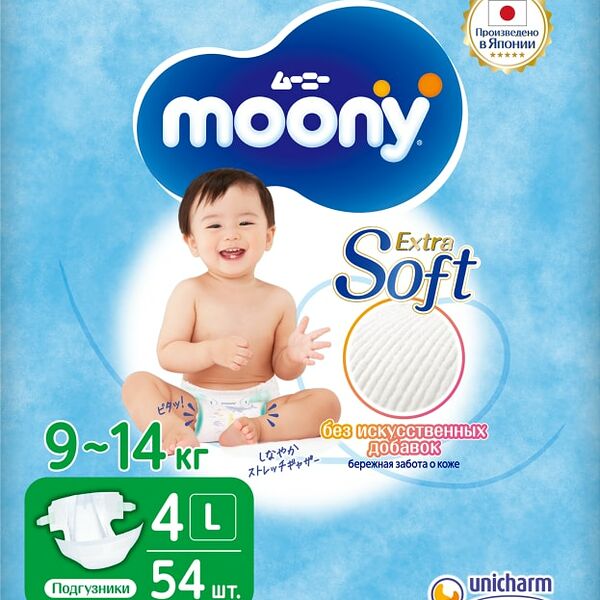 Подгузники Moony Прикосновение нежности №4 L 9-14кг 54шт