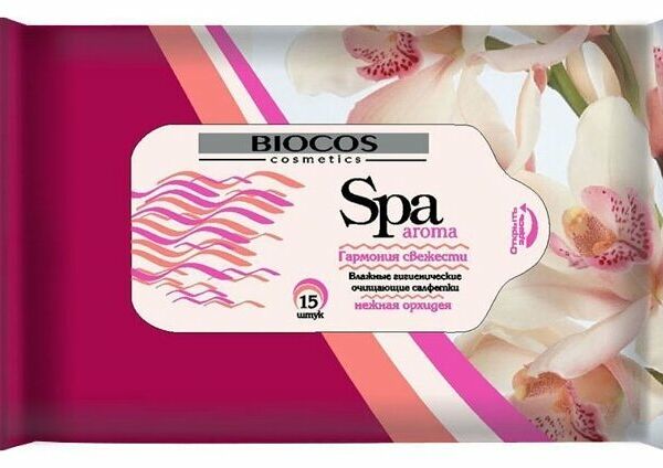 Влажные салфетки BioCos Spa Aroma, универсальные, нежная орхидея, 15 шт.