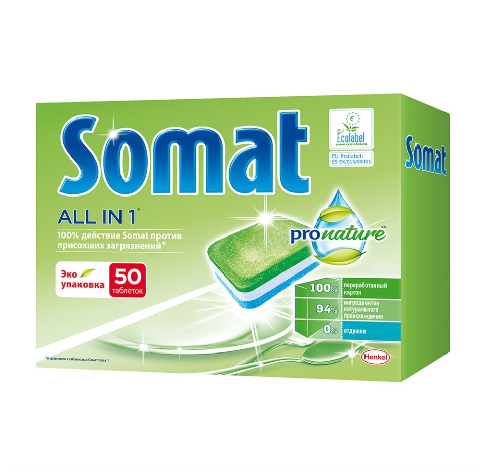 

Таблетки для посудомоечной машины Somat All in 1 ProNature 50 шт.