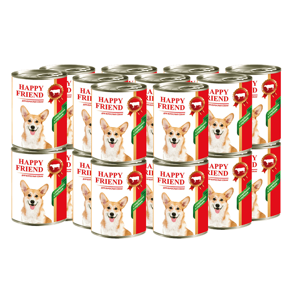 Корм для собак HAPPY FRIEND с говядиной и сердцем банка 410г (упаковка - 20 шт)
