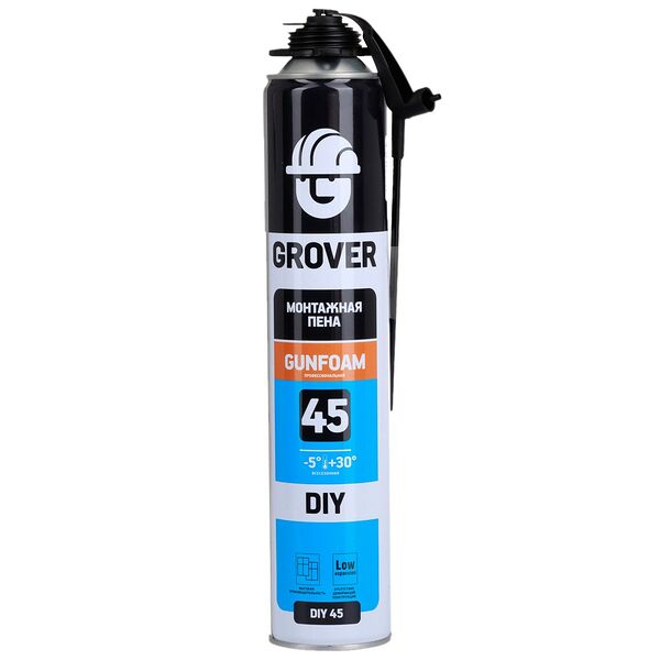 Пена монтажная Grover DIY45, 750 мл, профессиональная, всесезонная, комби клапан
