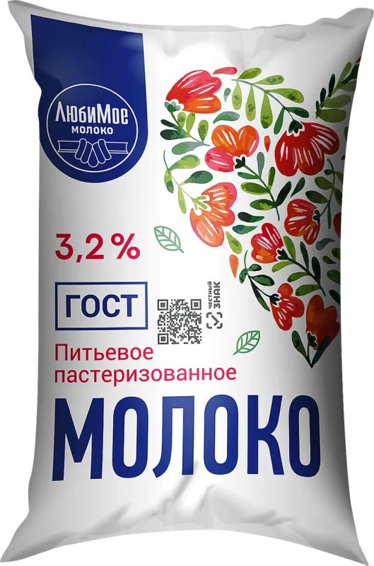

Молоко Любимое Молоко пастеризованное 3.2% 900 мл